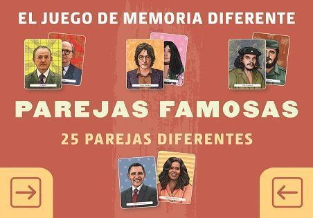 Juego de memoria diferente, parejas famosas. 25 parejas diferentes