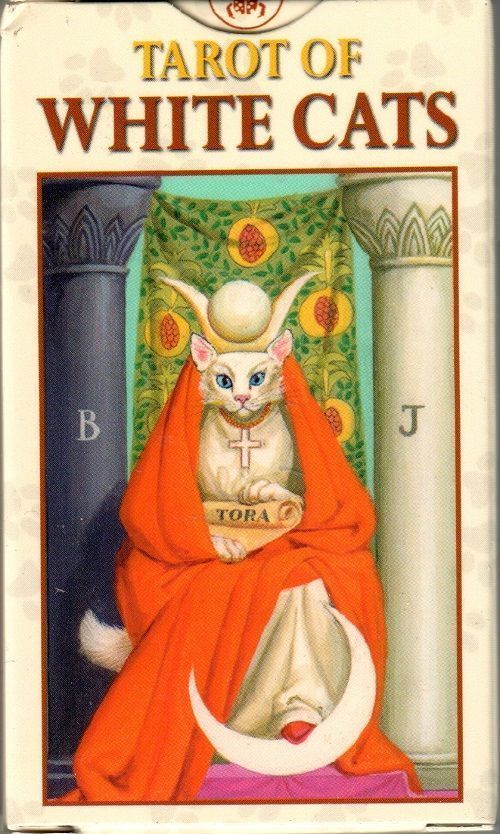 Tarot mini of white cats.