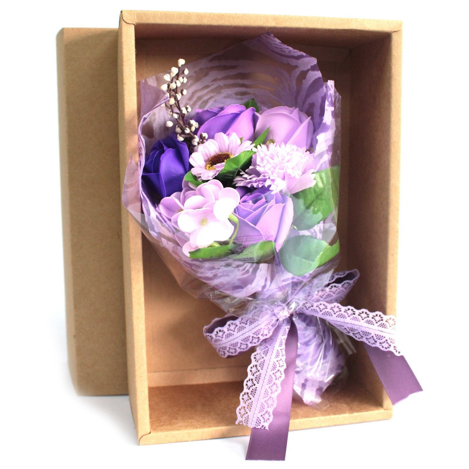 Bouquet flores jabón en caja - púrpura - Imagen 2
