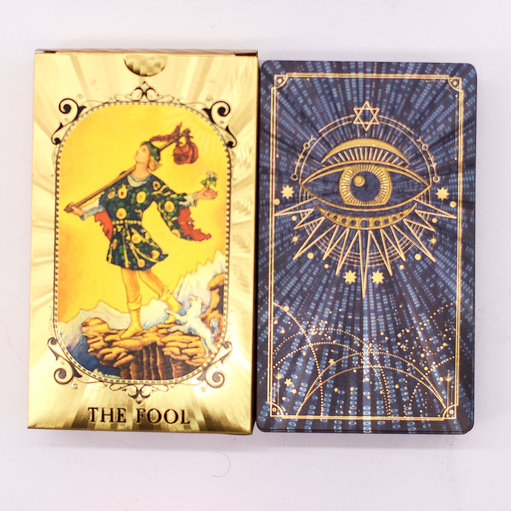 Conjunto de cartas de tarot con foil azul y dorado - Ojo que todo lo ve - con folleto - Imagen 6
